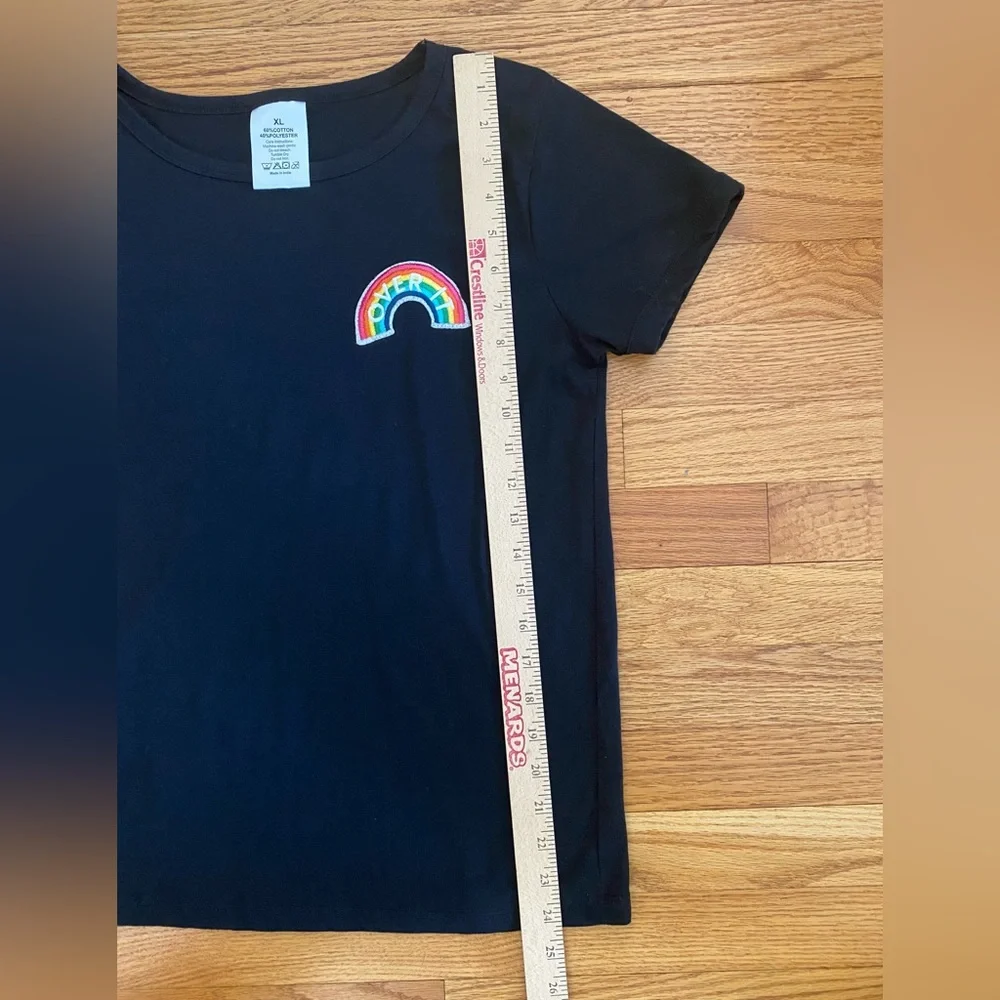 Unbranded Tshirt Women’s XL Black Rainbow Detail OVER IT lettering Short Sleeve - Picture 5 of 5